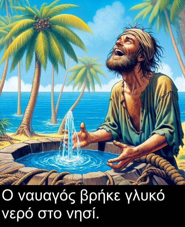 ναυαγός: Ο ναυαγός βρήκε γλυκό νερό στο νησί.
