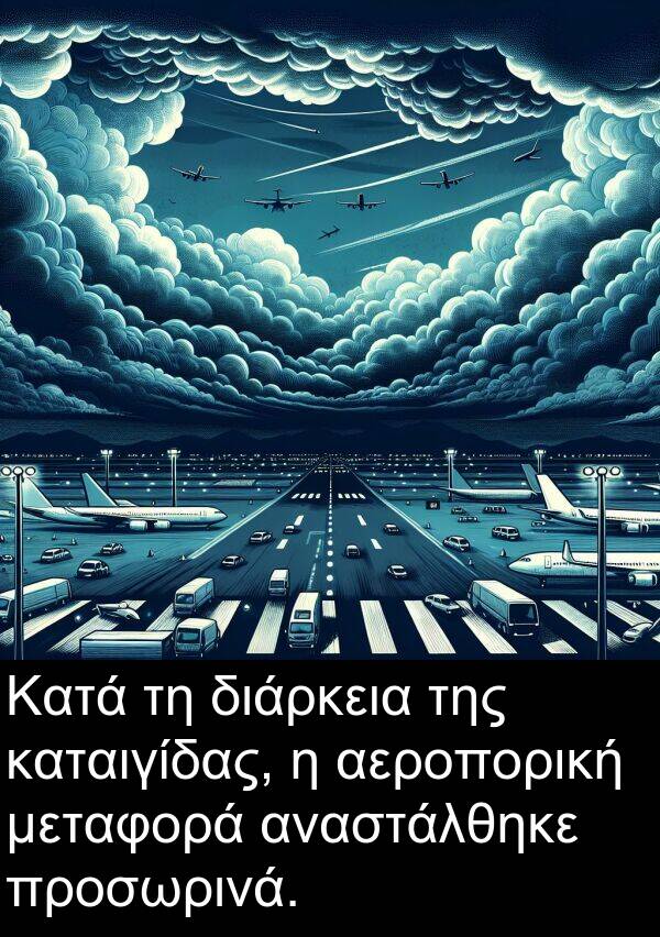 μεταφορά: Κατά τη διάρκεια της καταιγίδας, η αεροπορική μεταφορά αναστάλθηκε προσωρινά.