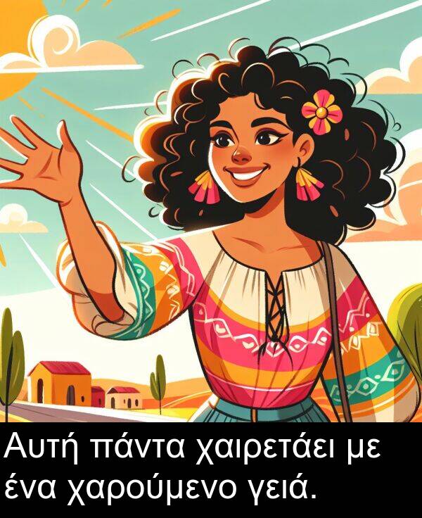 γειά: Αυτή πάντα χαιρετάει με ένα χαρούμενο γειά.