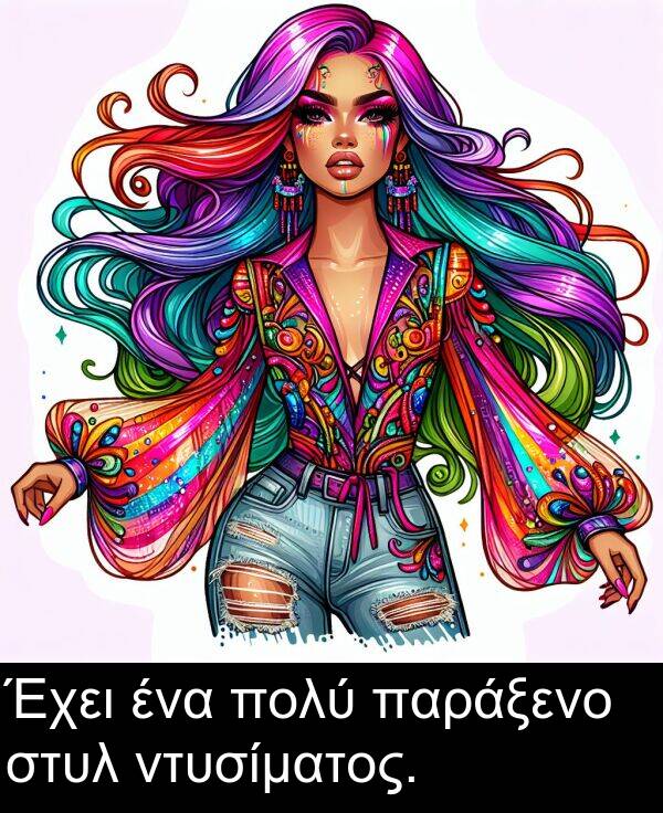 ντυσίματος: Έχει ένα πολύ παράξενο στυλ ντυσίματος.