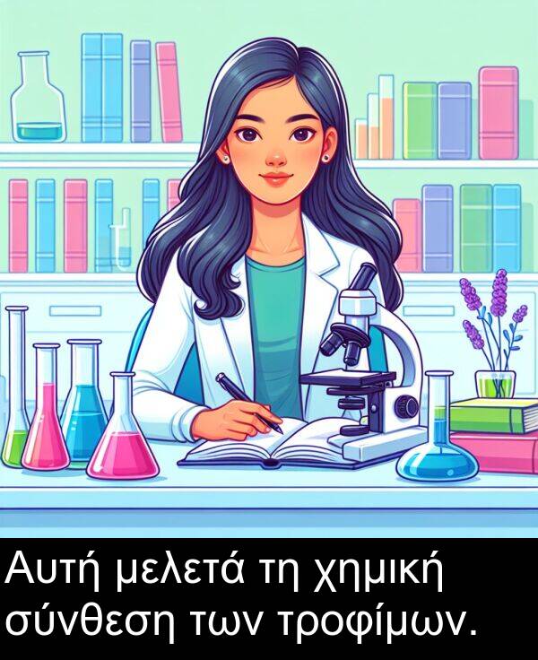 των: Αυτή μελετά τη χημική σύνθεση των τροφίμων.