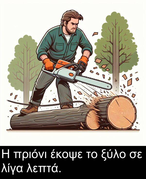 έκοψε: Η πριόνι έκοψε το ξύλο σε λίγα λεπτά.