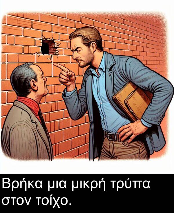 μικρή: Βρήκα μια μικρή τρύπα στον τοίχο.