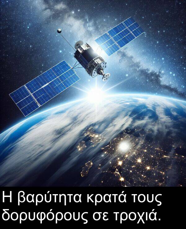 δορυφόρους: Η βαρύτητα κρατά τους δορυφόρους σε τροχιά.