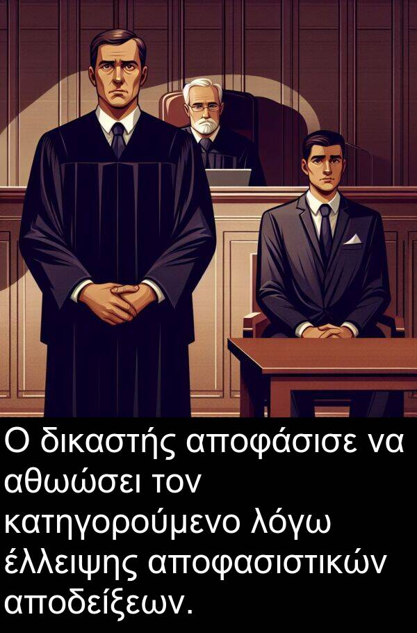 αποφάσισε: Ο δικαστής αποφάσισε να αθωώσει τον κατηγορούμενο λόγω έλλειψης αποφασιστικών αποδείξεων.