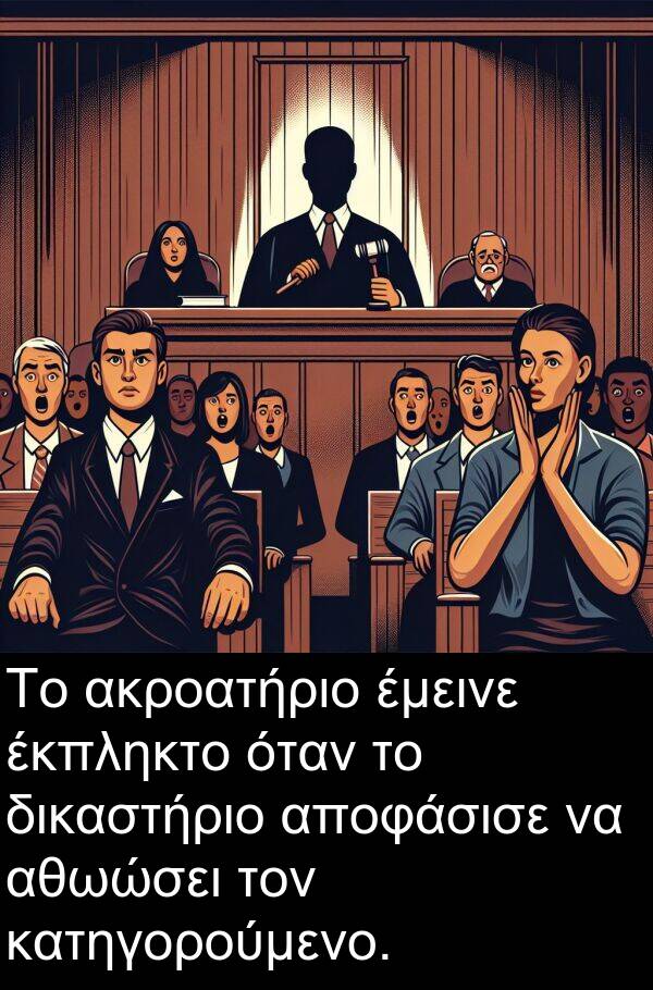 αποφάσισε: Το ακροατήριο έμεινε έκπληκτο όταν το δικαστήριο αποφάσισε να αθωώσει τον κατηγορούμενο.