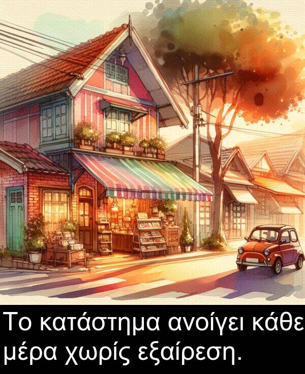 κάθε: Το κατάστημα ανοίγει κάθε μέρα χωρίς εξαίρεση.