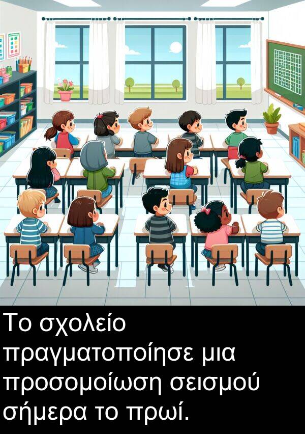 σήμερα: Το σχολείο πραγματοποίησε μια προσομοίωση σεισμού σήμερα το πρωί.