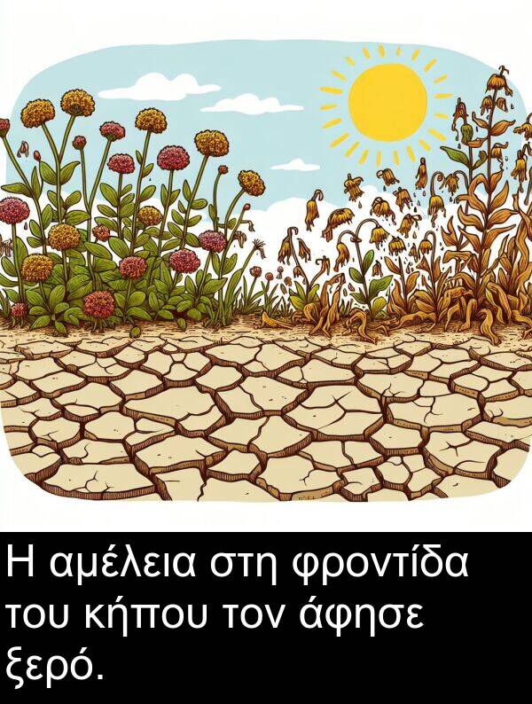 ξερό: Η αμέλεια στη φροντίδα του κήπου τον άφησε ξερό.