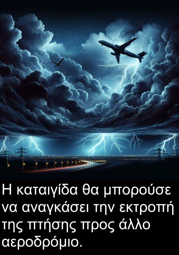αναγκάσει: Η καταιγίδα θα μπορούσε να αναγκάσει την εκτροπή της πτήσης προς άλλο αεροδρόμιο.
