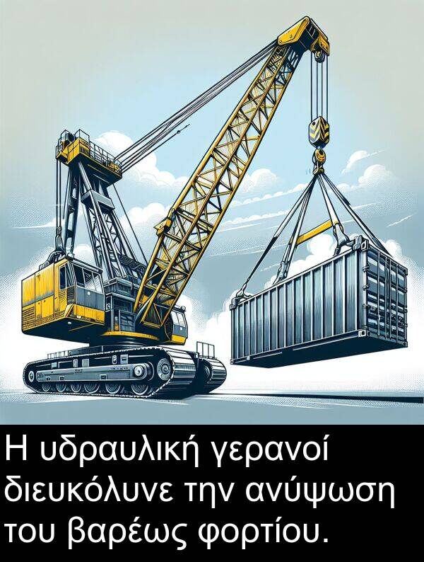 φορτίου: Η υδραυλική γερανοί διευκόλυνε την ανύψωση του βαρέως φορτίου.