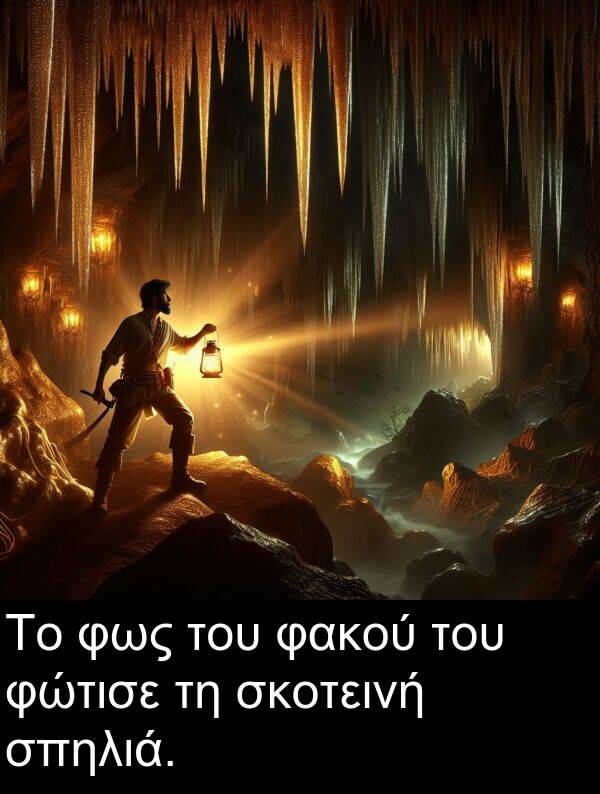 φακού: Το φως του φακού του φώτισε τη σκοτεινή σπηλιά.