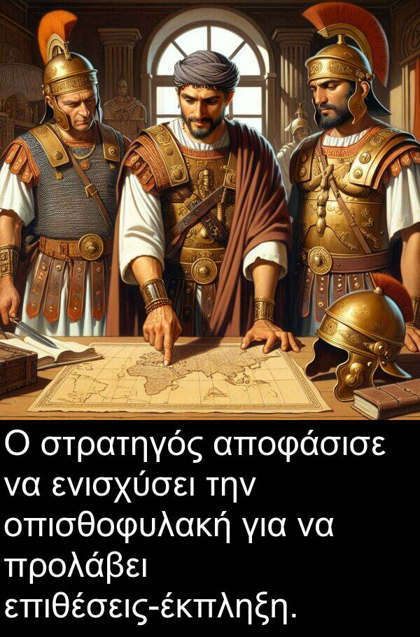 αποφάσισε: Ο στρατηγός αποφάσισε να ενισχύσει την οπισθοφυλακή για να προλάβει επιθέσεις-έκπληξη.