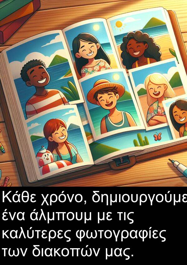 διακοπών: Κάθε χρόνο, δημιουργούμε ένα άλμπουμ με τις καλύτερες φωτογραφίες των διακοπών μας.