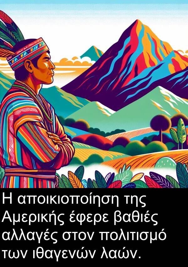 πολιτισμό: Η αποικιοποίηση της Αμερικής έφερε βαθιές αλλαγές στον πολιτισμό των ιθαγενών λαών.