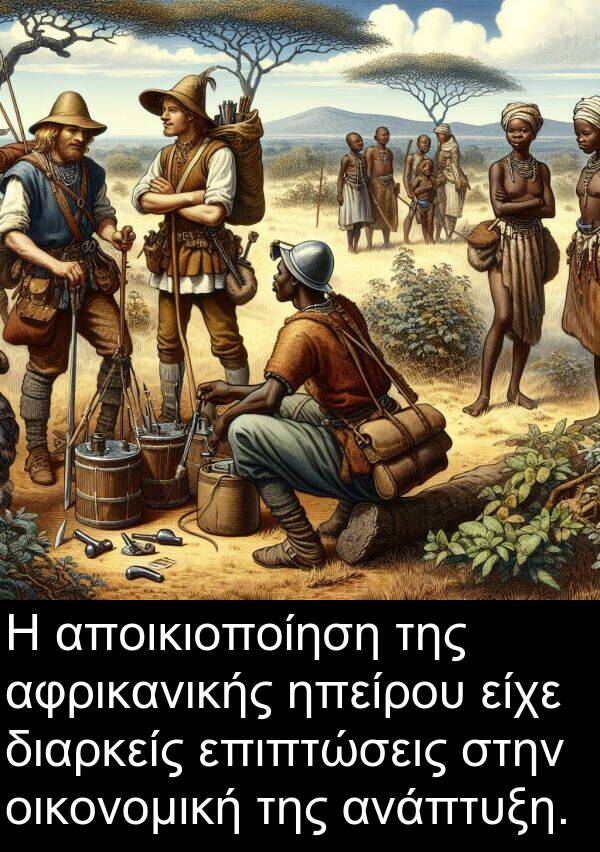 οικονομική: Η αποικιοποίηση της αφρικανικής ηπείρου είχε διαρκείς επιπτώσεις στην οικονομική της ανάπτυξη.
