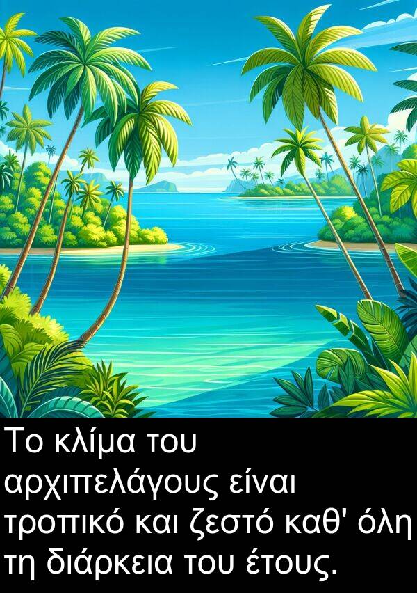 όλη: Το κλίμα του αρχιπελάγους είναι τροπικό και ζεστό καθ' όλη τη διάρκεια του έτους.