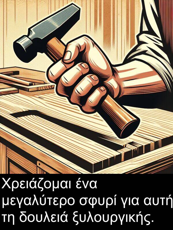 σφυρί: Χρειάζομαι ένα μεγαλύτερο σφυρί για αυτή τη δουλειά ξυλουργικής.