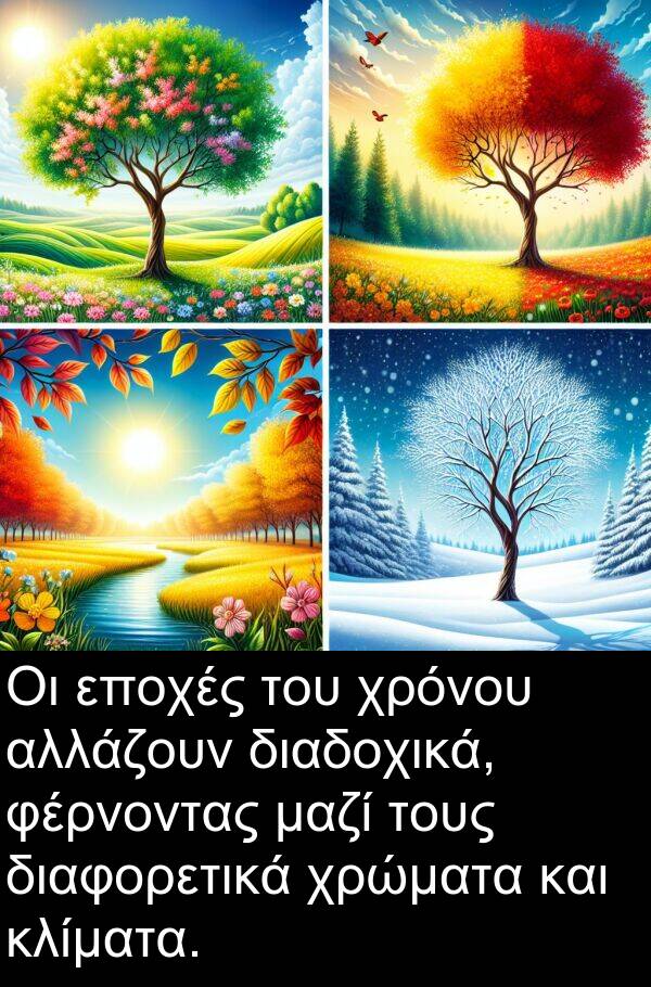 φέρνοντας: Οι εποχές του χρόνου αλλάζουν διαδοχικά, φέρνοντας μαζί τους διαφορετικά χρώματα και κλίματα.