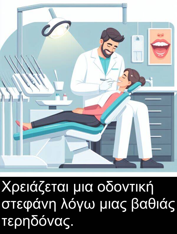 στεφάνη: Χρειάζεται μια οδοντική στεφάνη λόγω μιας βαθιάς τερηδόνας.