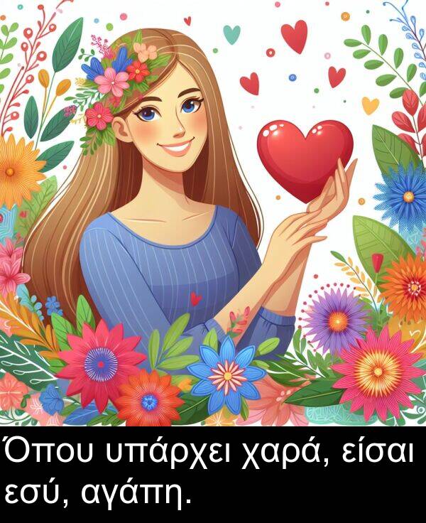 είσαι: Όπου υπάρχει χαρά, είσαι εσύ, αγάπη.