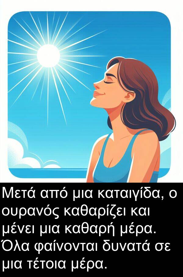 φαίνονται: Μετά από μια καταιγίδα, ο ουρανός καθαρίζει και μένει μια καθαρή μέρα. Όλα φαίνονται δυνατά σε μια τέτοια μέρα.
