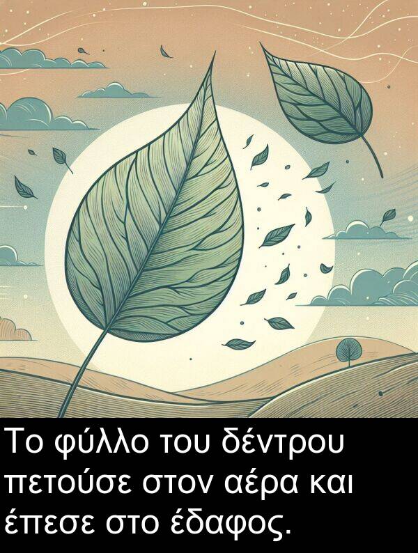 δέντρου: Το φύλλο του δέντρου πετούσε στον αέρα και έπεσε στο έδαφος.