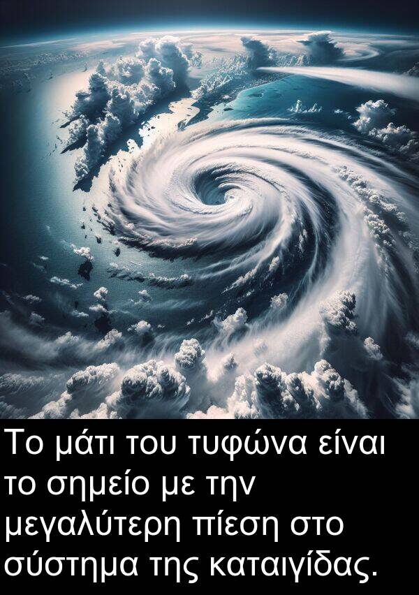 σημείο: Το μάτι του τυφώνα είναι το σημείο με την μεγαλύτερη πίεση στο σύστημα της καταιγίδας.