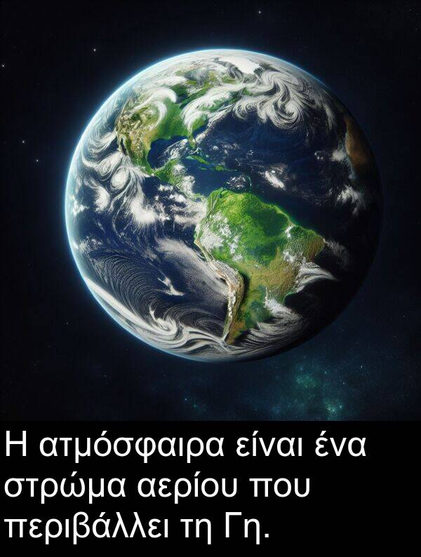 ατμόσφαιρα: Η ατμόσφαιρα είναι ένα στρώμα αερίου που περιβάλλει τη Γη.