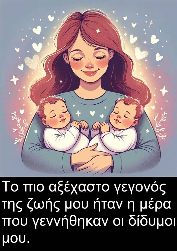 γεννήθηκαν: Το πιο αξέχαστο γεγονός της ζωής μου ήταν η μέρα που γεννήθηκαν οι δίδυμοι μου.