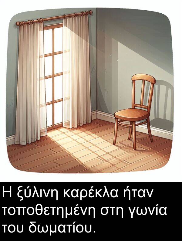 δωματίου: Η ξύλινη καρέκλα ήταν τοποθετημένη στη γωνία του δωματίου.