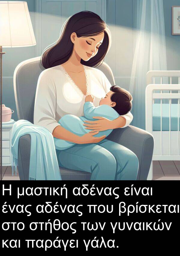 γάλα: Η μαστική αδένας είναι ένας αδένας που βρίσκεται στο στήθος των γυναικών και παράγει γάλα.