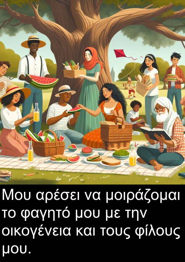 οικογένεια: Μου αρέσει να μοιράζομαι το φαγητό μου με την οικογένεια και τους φίλους μου.