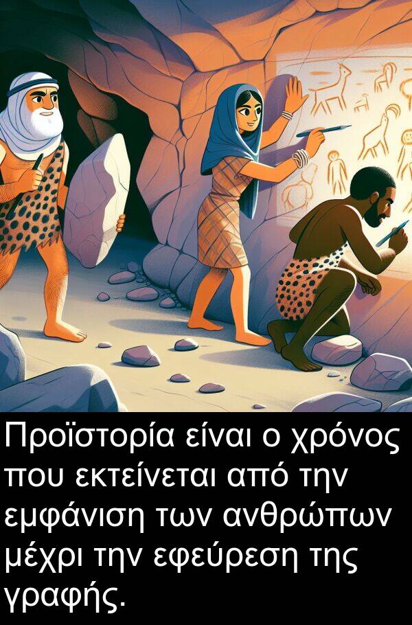 μέχρι: Προϊστορία είναι ο χρόνος που εκτείνεται από την εμφάνιση των ανθρώπων μέχρι την εφεύρεση της γραφής.