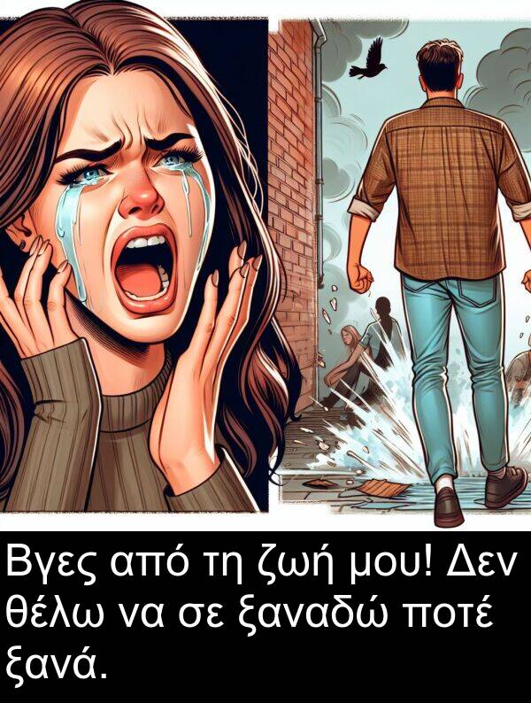 θέλω: Βγες από τη ζωή μου! Δεν θέλω να σε ξαναδώ ποτέ ξανά.
