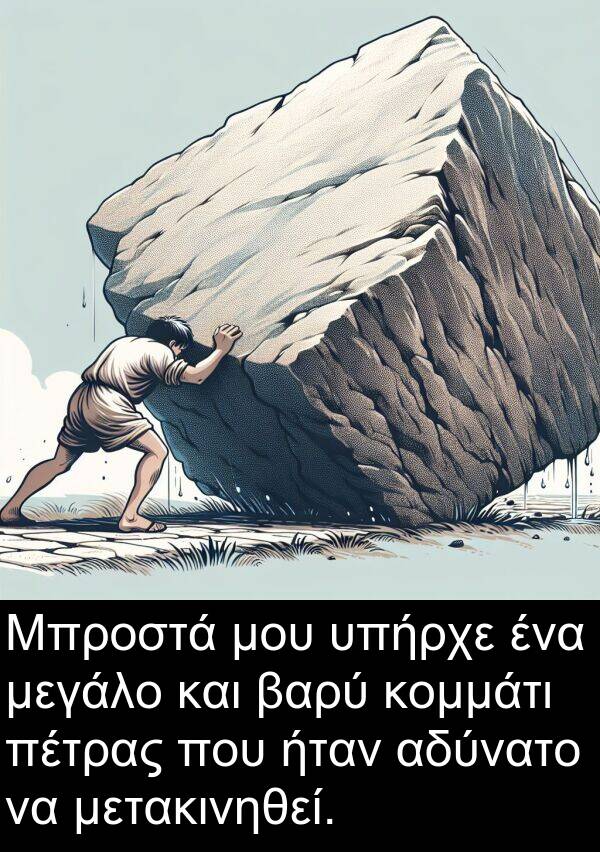 μετακινηθεί: Μπροστά μου υπήρχε ένα μεγάλο και βαρύ κομμάτι πέτρας που ήταν αδύνατο να μετακινηθεί.