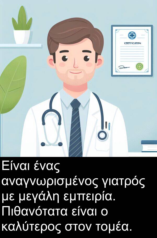 τομέα: Είναι ένας αναγνωρισμένος γιατρός με μεγάλη εμπειρία. Πιθανότατα είναι ο καλύτερος στον τομέα.