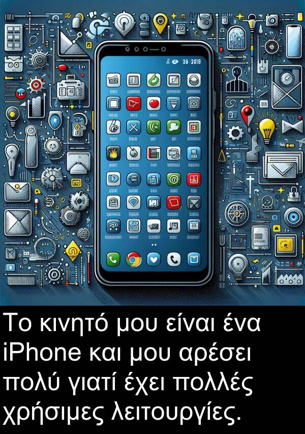γιατί: Το κινητό μου είναι ένα iPhone και μου αρέσει πολύ γιατί έχει πολλές χρήσιμες λειτουργίες.