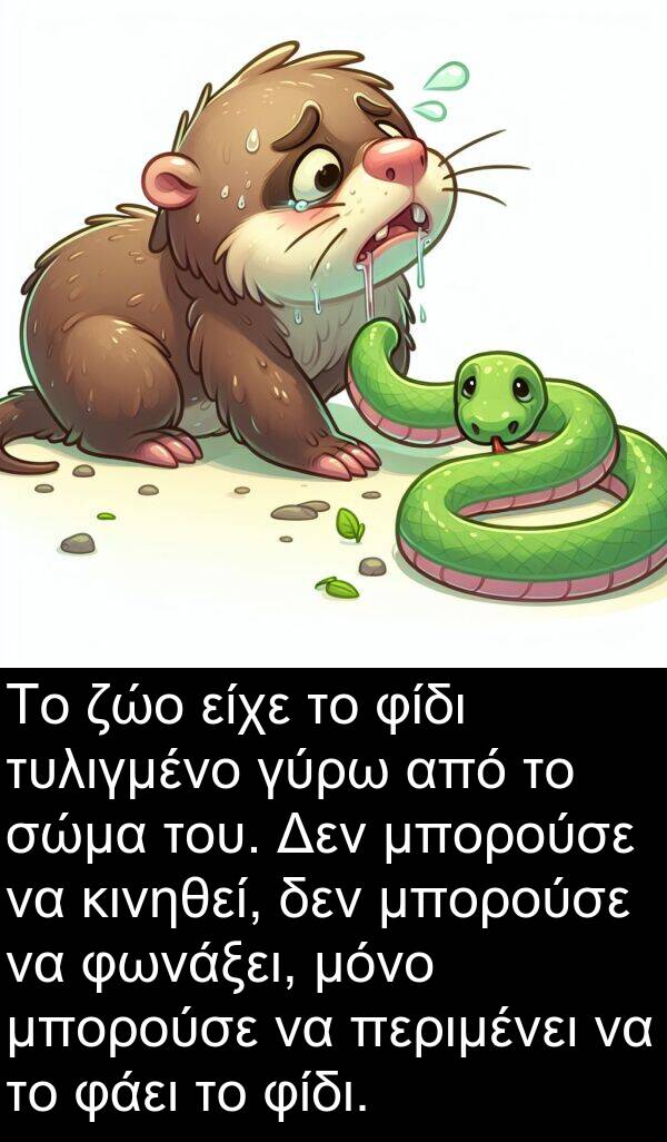 φίδι: Το ζώο είχε το φίδι τυλιγμένο γύρω από το σώμα του. Δεν μπορούσε να κινηθεί, δεν μπορούσε να φωνάξει, μόνο μπορούσε να περιμένει να το φάει το φίδι.
