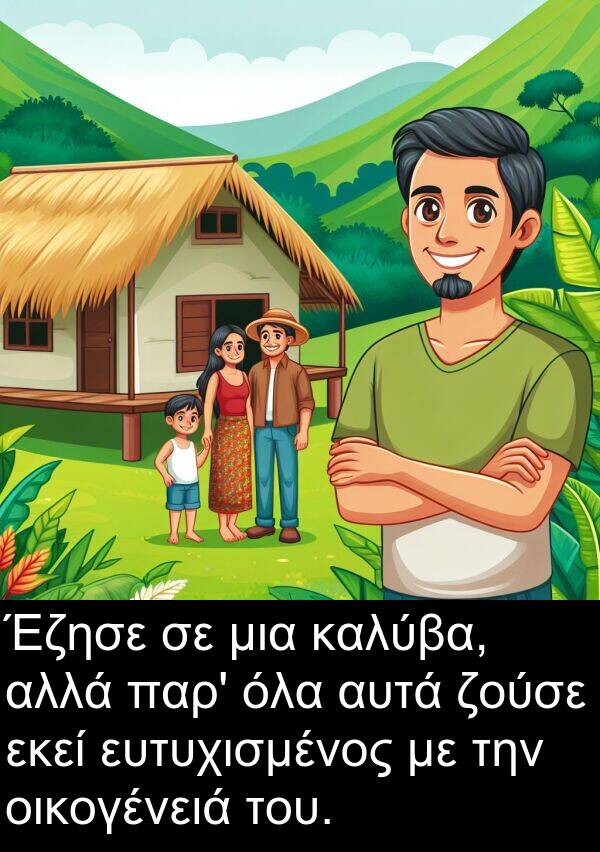 εκεί: Έζησε σε μια καλύβα, αλλά παρ' όλα αυτά ζούσε εκεί ευτυχισμένος με την οικογένειά του.
