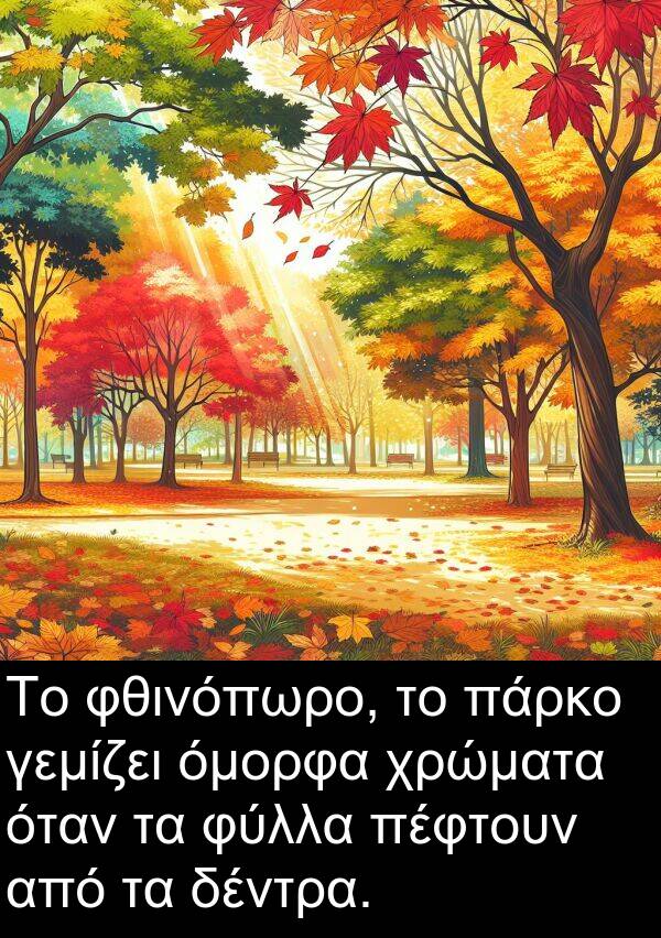 φθινόπωρο: Το φθινόπωρο, το πάρκο γεμίζει όμορφα χρώματα όταν τα φύλλα πέφτουν από τα δέντρα.