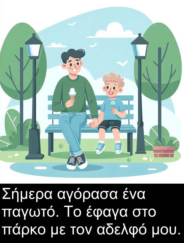 αγόρασα: Σήμερα αγόρασα ένα παγωτό. Το έφαγα στο πάρκο με τον αδελφό μου.