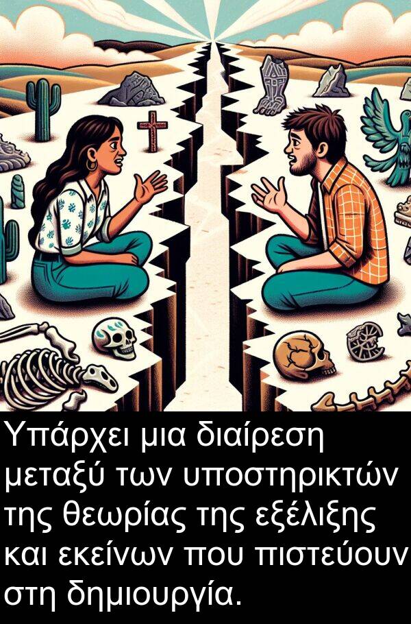 εκείνων: Υπάρχει μια διαίρεση μεταξύ των υποστηρικτών της θεωρίας της εξέλιξης και εκείνων που πιστεύουν στη δημιουργία.