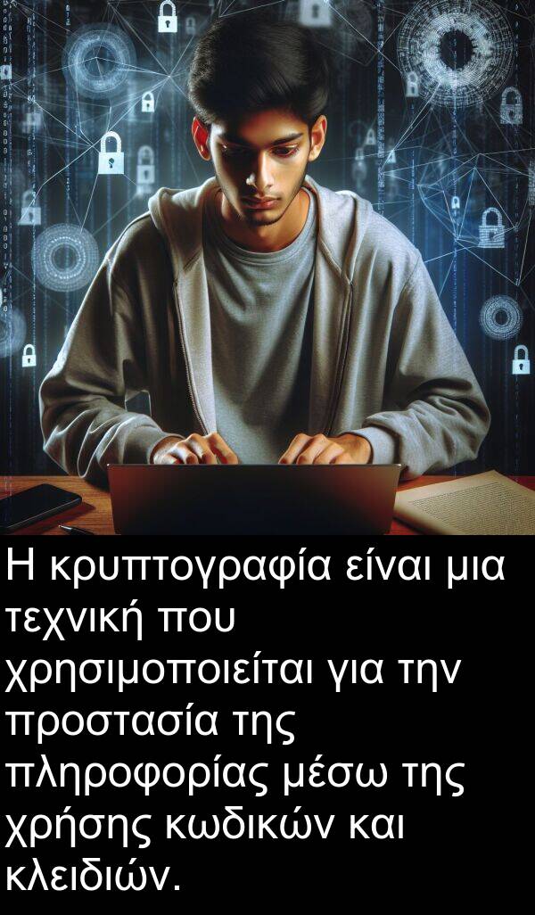 μέσω: Η κρυπτογραφία είναι μια τεχνική που χρησιμοποιείται για την προστασία της πληροφορίας μέσω της χρήσης κωδικών και κλειδιών.