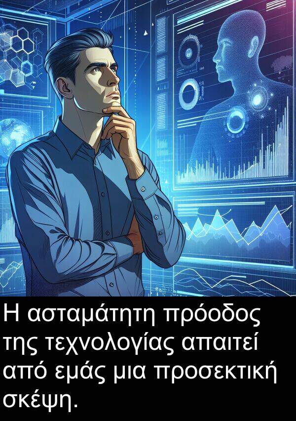 απαιτεί: Η ασταμάτητη πρόοδος της τεχνολογίας απαιτεί από εμάς μια προσεκτική σκέψη.