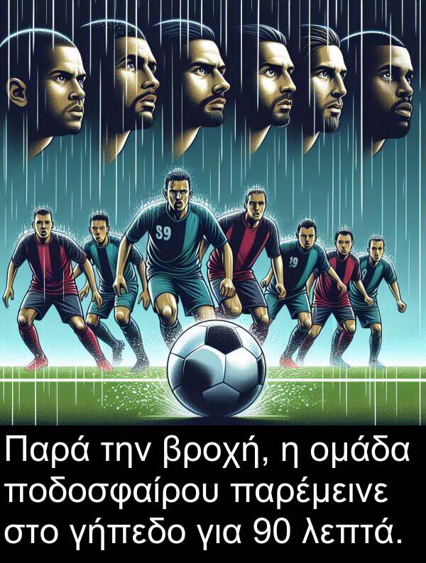 γήπεδο: Παρά την βροχή, η ομάδα ποδοσφαίρου παρέμεινε στο γήπεδο για 90 λεπτά.