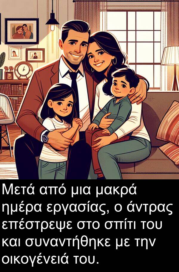 ημέρα: Μετά από μια μακρά ημέρα εργασίας, ο άντρας επέστρεψε στο σπίτι του και συναντήθηκε με την οικογένειά του.