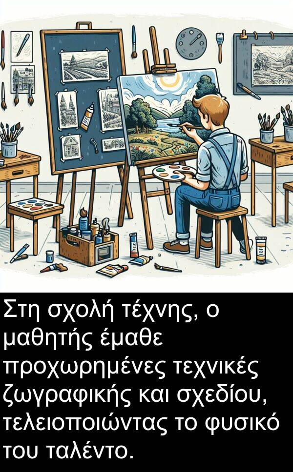 τελειοποιώντας: Στη σχολή τέχνης, ο μαθητής έμαθε προχωρημένες τεχνικές ζωγραφικής και σχεδίου, τελειοποιώντας το φυσικό του ταλέντο.