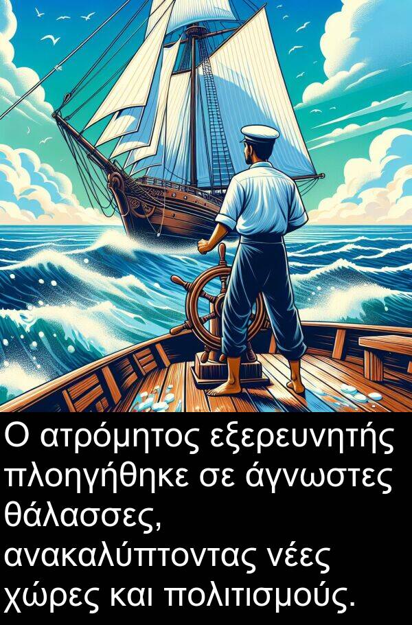 θάλασσες: Ο ατρόμητος εξερευνητής πλοηγήθηκε σε άγνωστες θάλασσες, ανακαλύπτοντας νέες χώρες και πολιτισμούς.