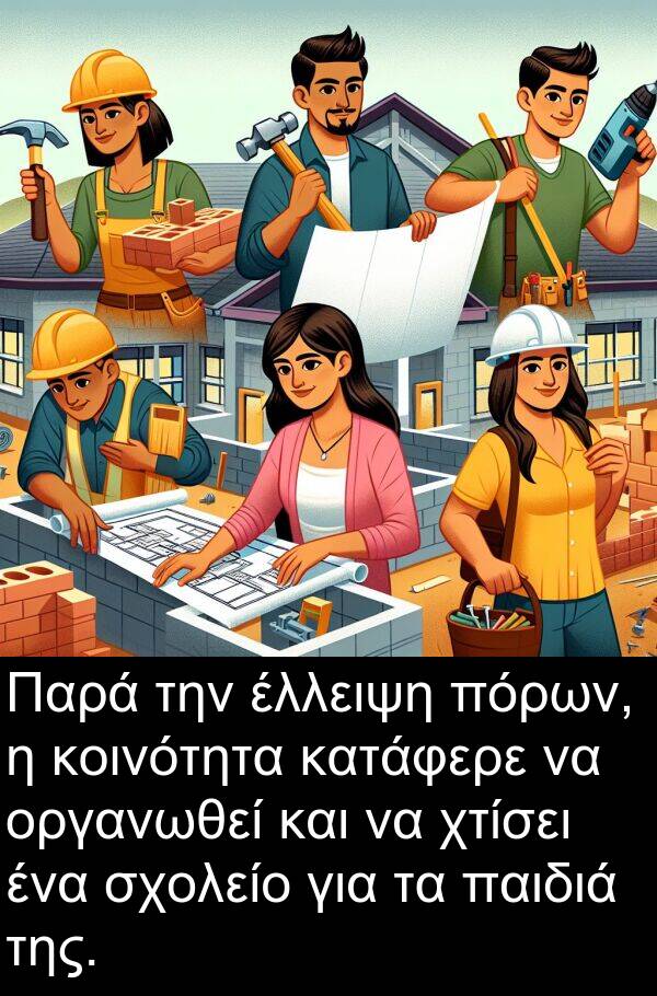 σχολείο: Παρά την έλλειψη πόρων, η κοινότητα κατάφερε να οργανωθεί και να χτίσει ένα σχολείο για τα παιδιά της.